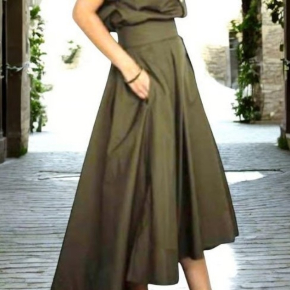 DONNA KARAN olive italian maxi skirt M
